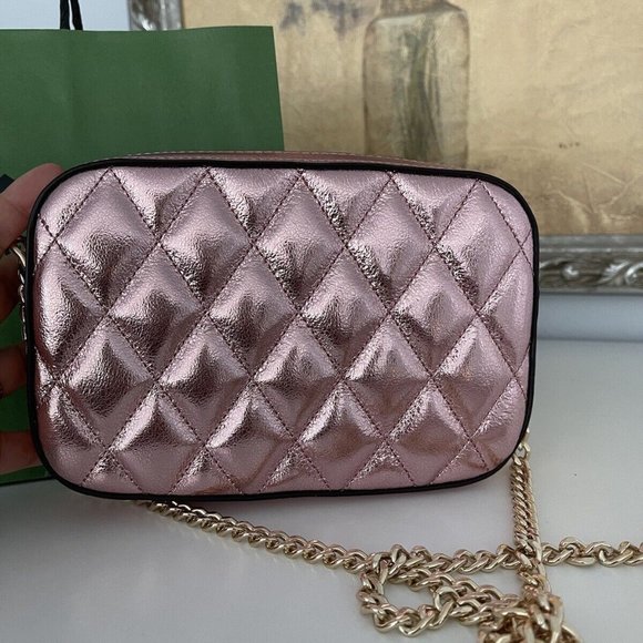 NWT Kate Spade Boxed Quilted Metalic Leather Crossbody Card Case Set In Pink - Picture 8 of 10